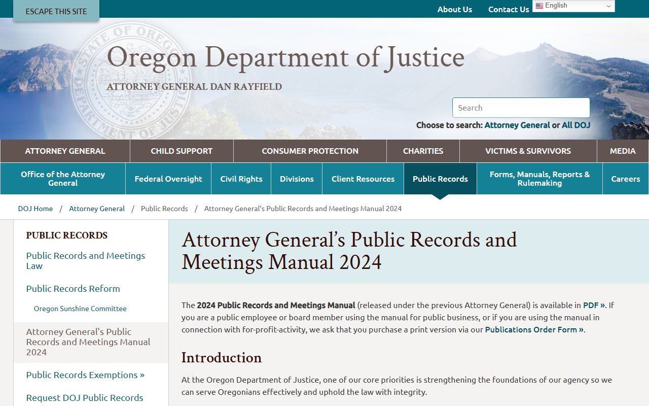 Sherman County County Clerk records Oregon DOJ public records manual