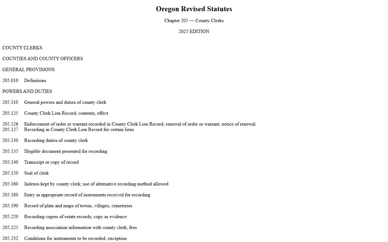 Sherman County County Clerk records ORS 205 recording law