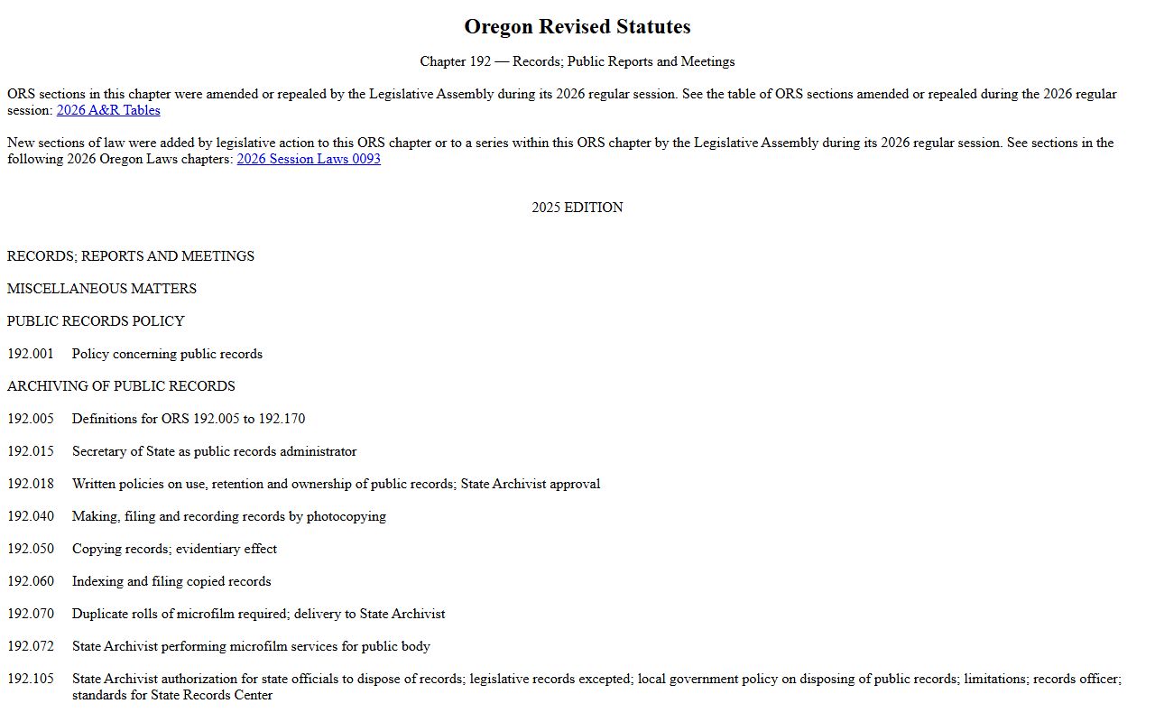 Sherman County County Clerk records ORS 192 public records law