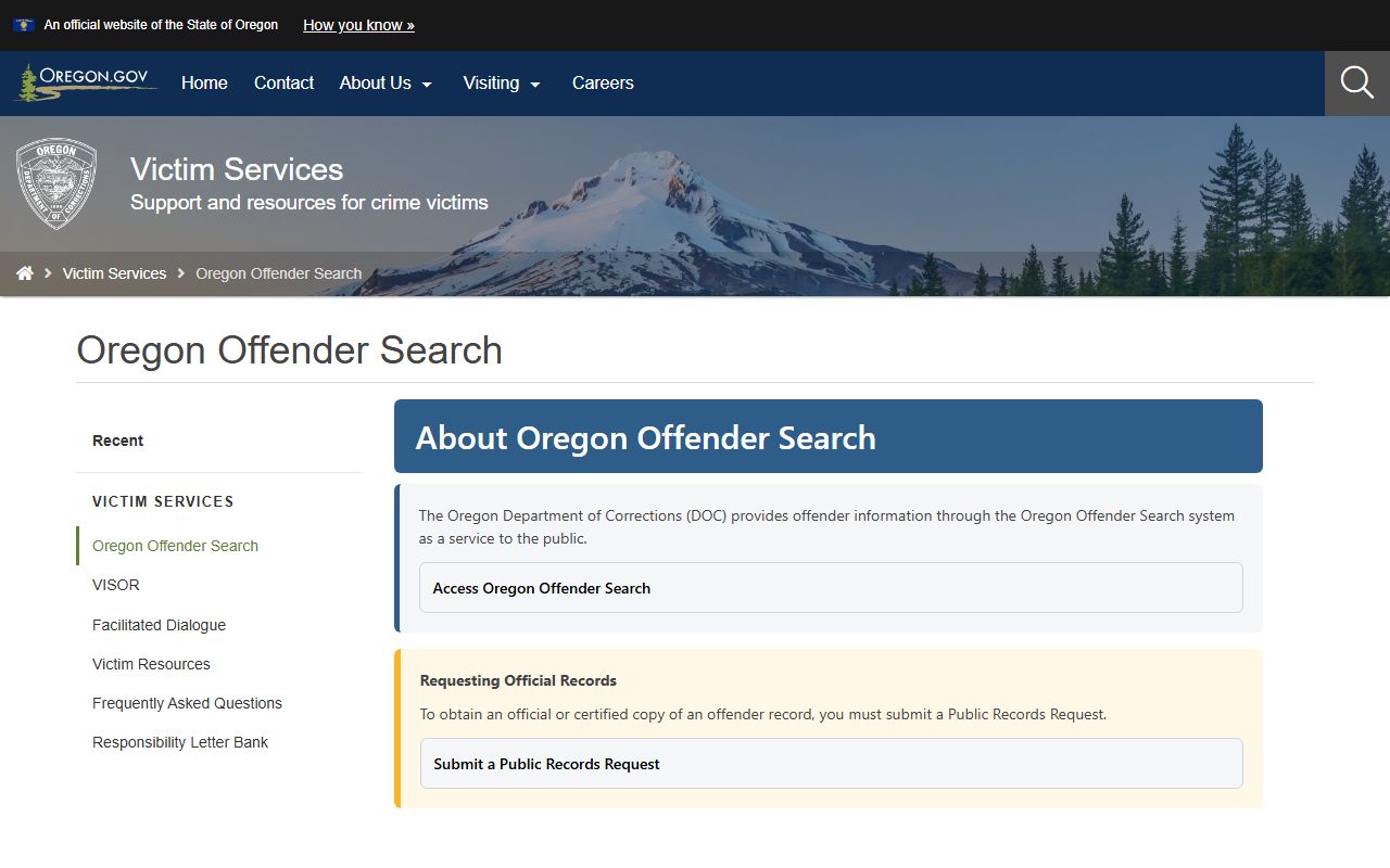 Sherman County arrest records Oregon DOC offender search information