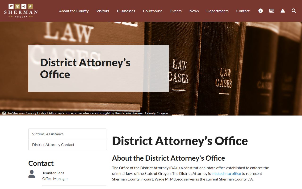 Sherman County criminal court records District Attorney page
