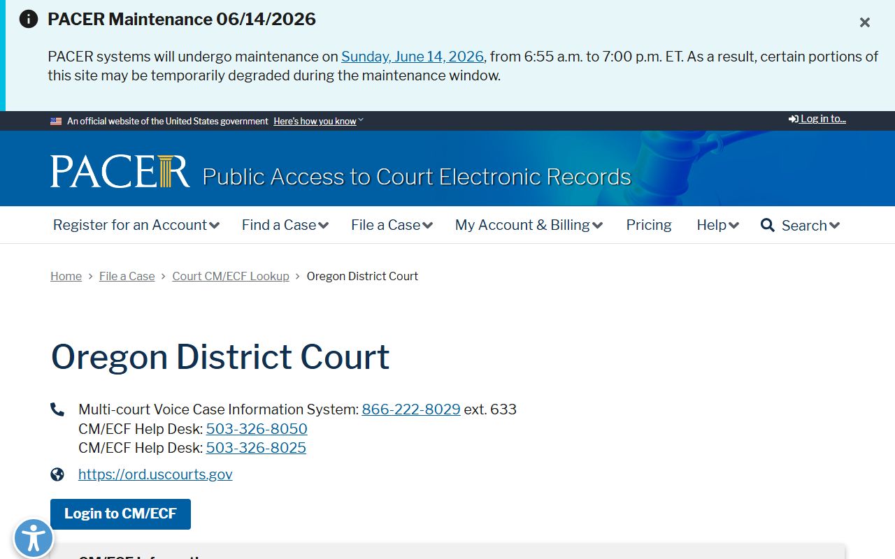 Sherman County Circuit Court records PACER Oregon District Court lookup