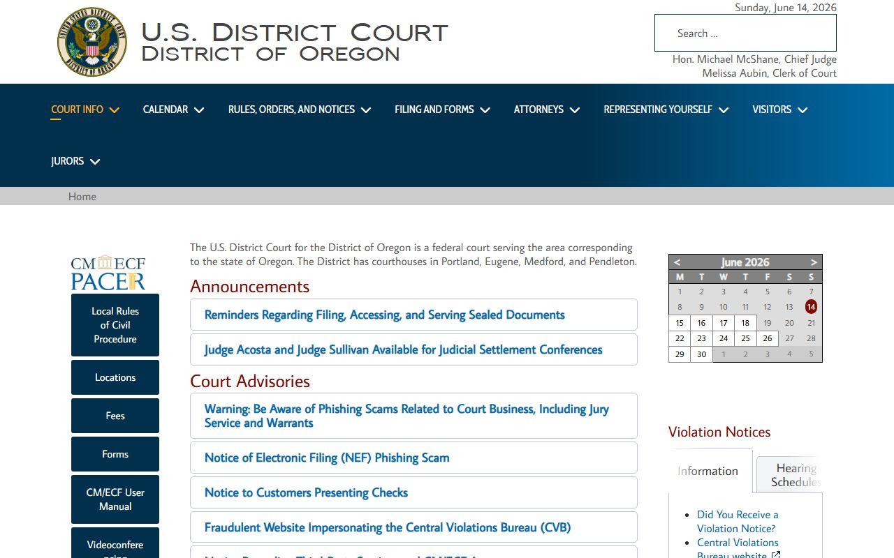 Sherman County Circuit Court records U.S. District Court Oregon