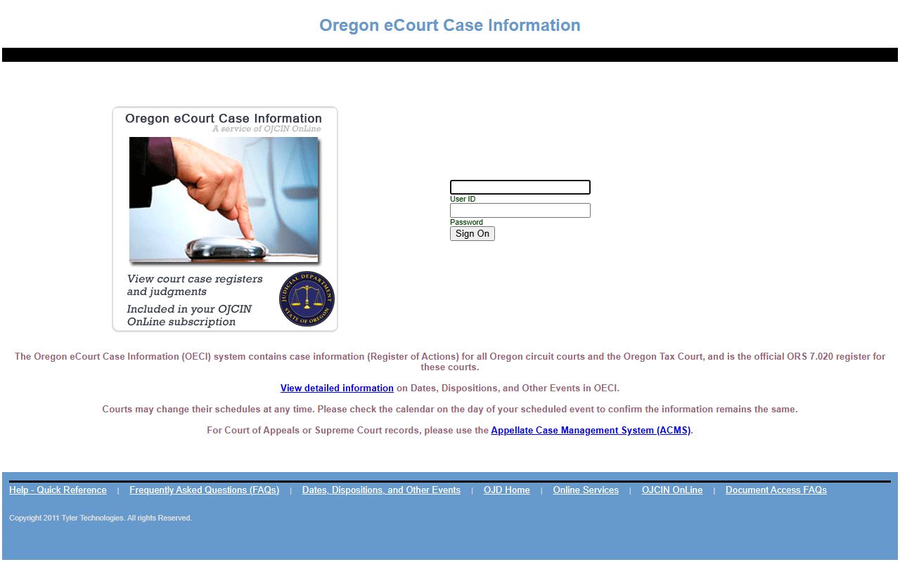 Sherman County court records OECI login page