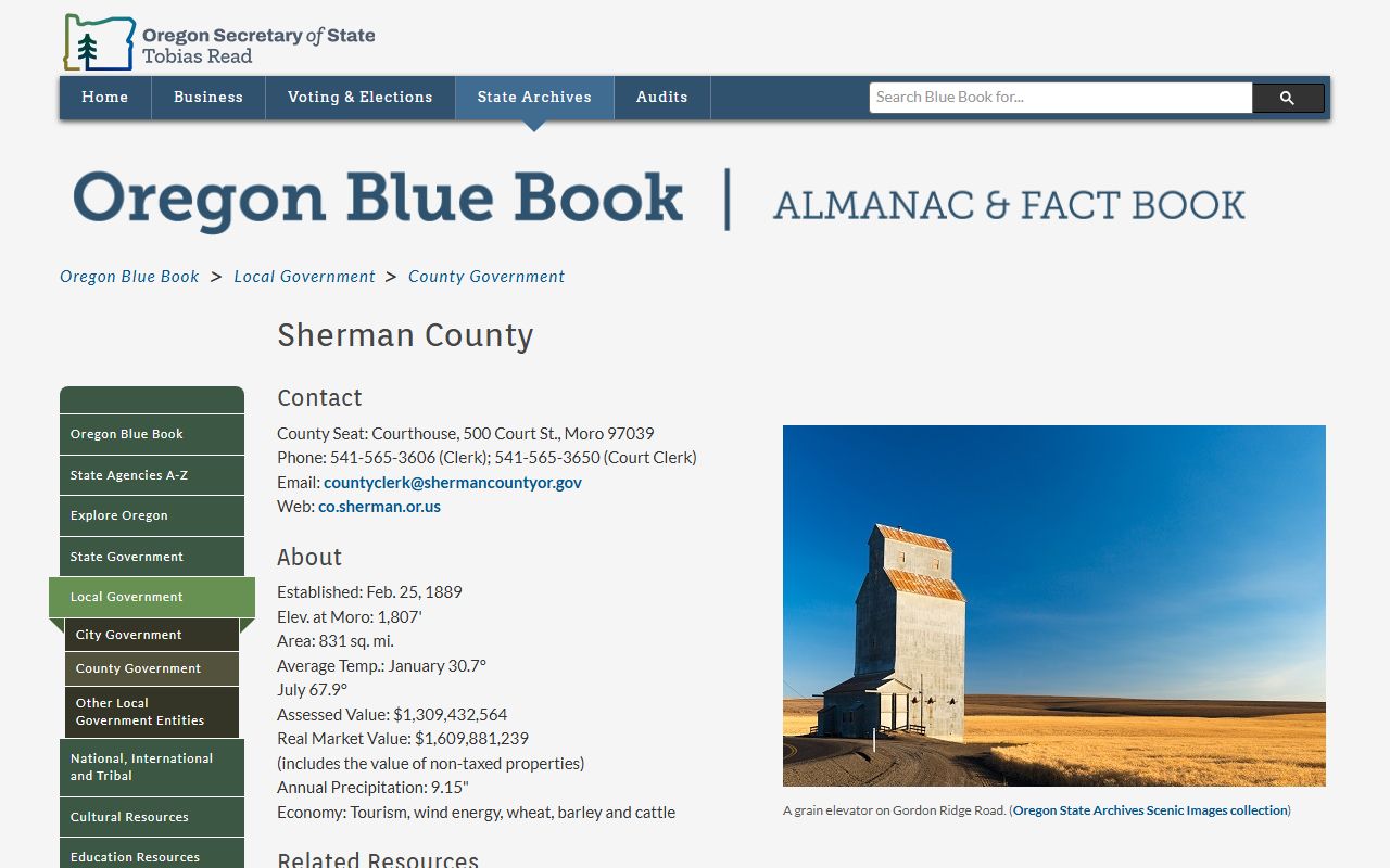 Sherman County court records Oregon Blue Book page