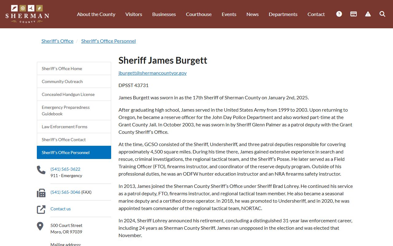 Sherman County court records sheriff personnel page