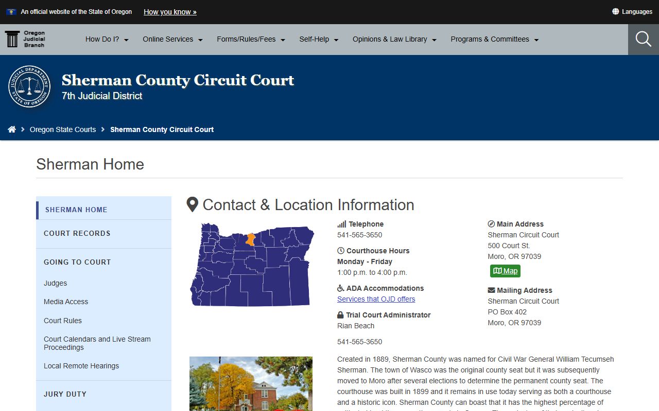 Sherman County court records Circuit Court contact panel