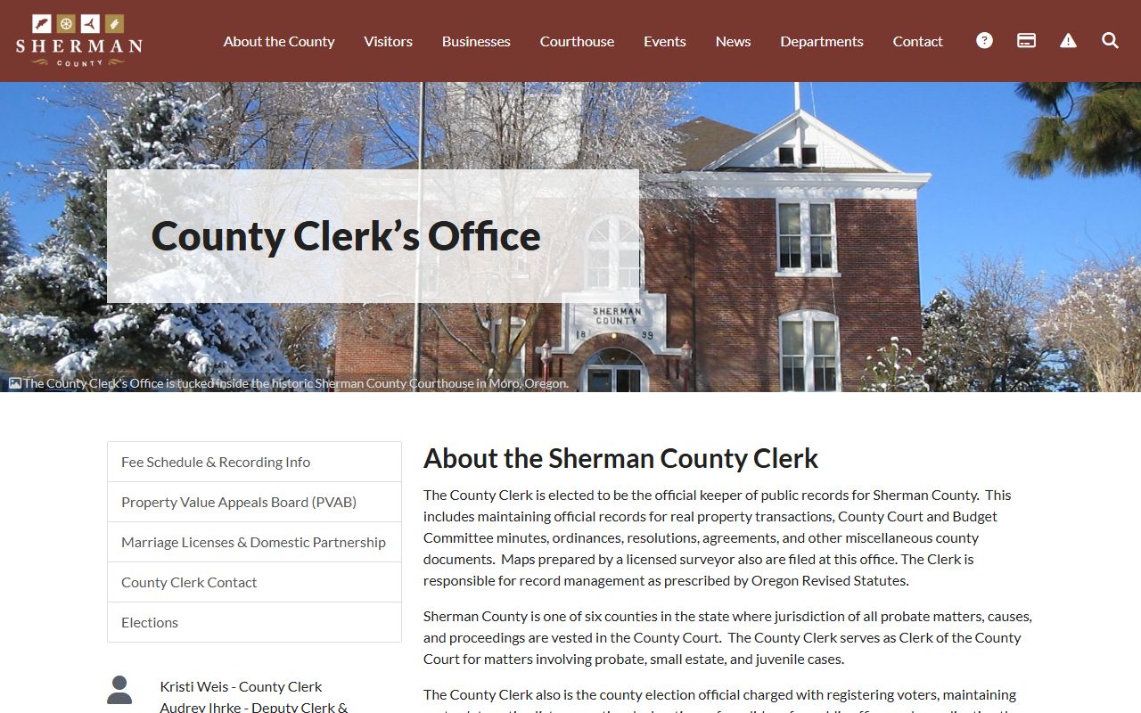Sherman County probate records County Clerk probate role