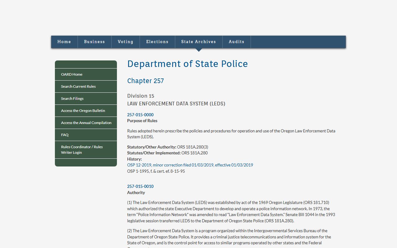 Sherman County warrant records Oregon LEDS administrative rules
