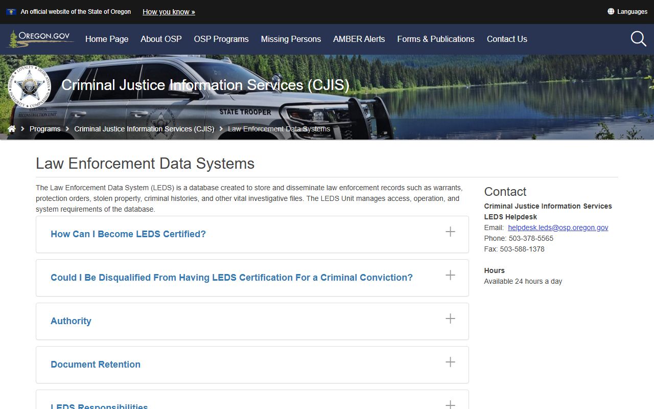 Sherman County warrant records Oregon State Police LEDS information