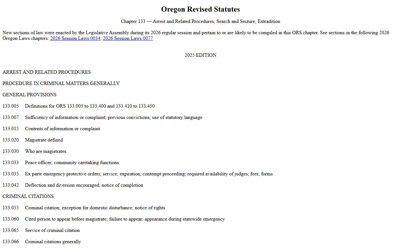 Sherman County warrant records ORS Chapter 133 warrant procedure